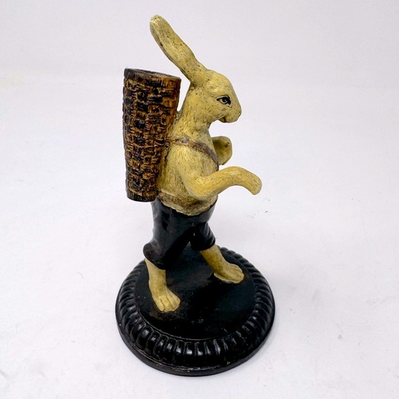 Vintage Rabbit Figurine Basket Carrier Woodland Bunny Cottagecore Decor - Picture 2 of 7